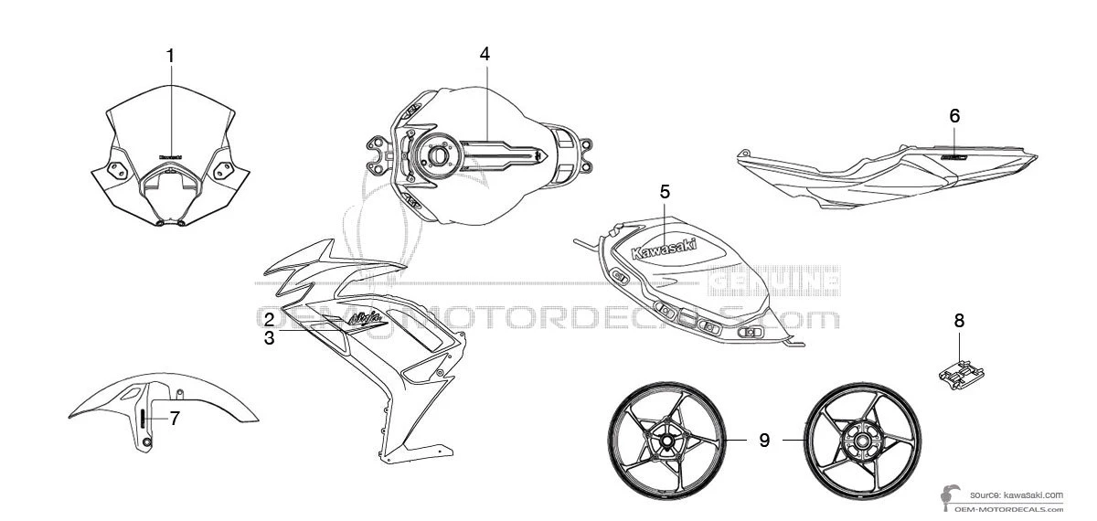 kawa様 リクエスト 6点 まとめ商品 OEM Decals Kawasaki NINJA 650 2023 - Gray • Original Stickers